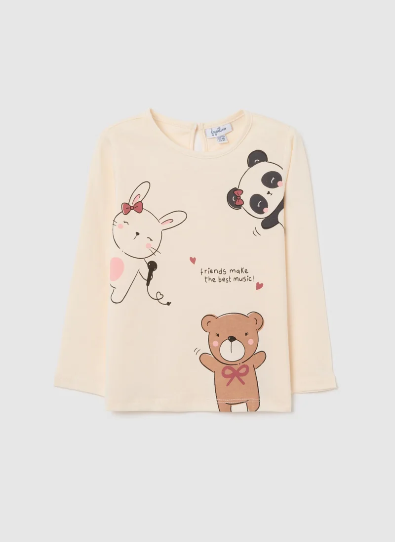 او في اس OVS Beige Pure Cotton Regular Fit Girlâ€™S T-Shirt